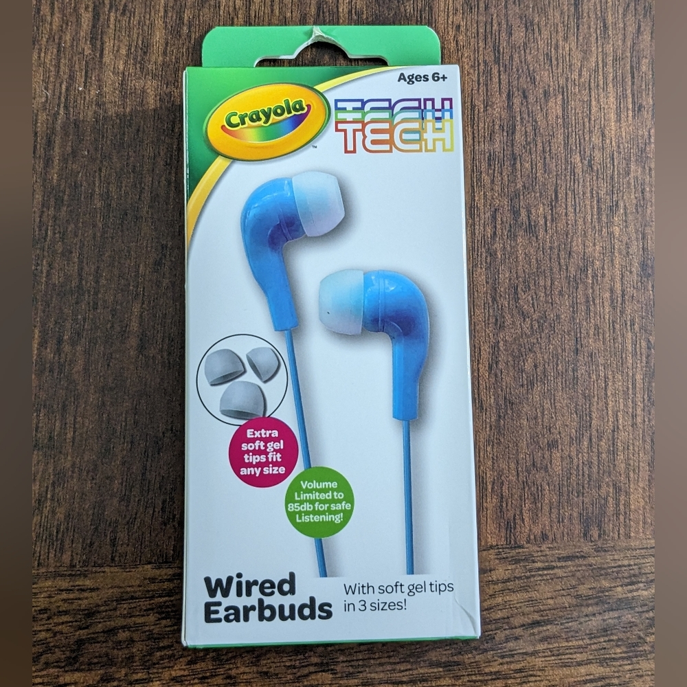 Crayola Tech Officially Licensed Kids Wired Earbuds With Soft Gel Tips, NEW